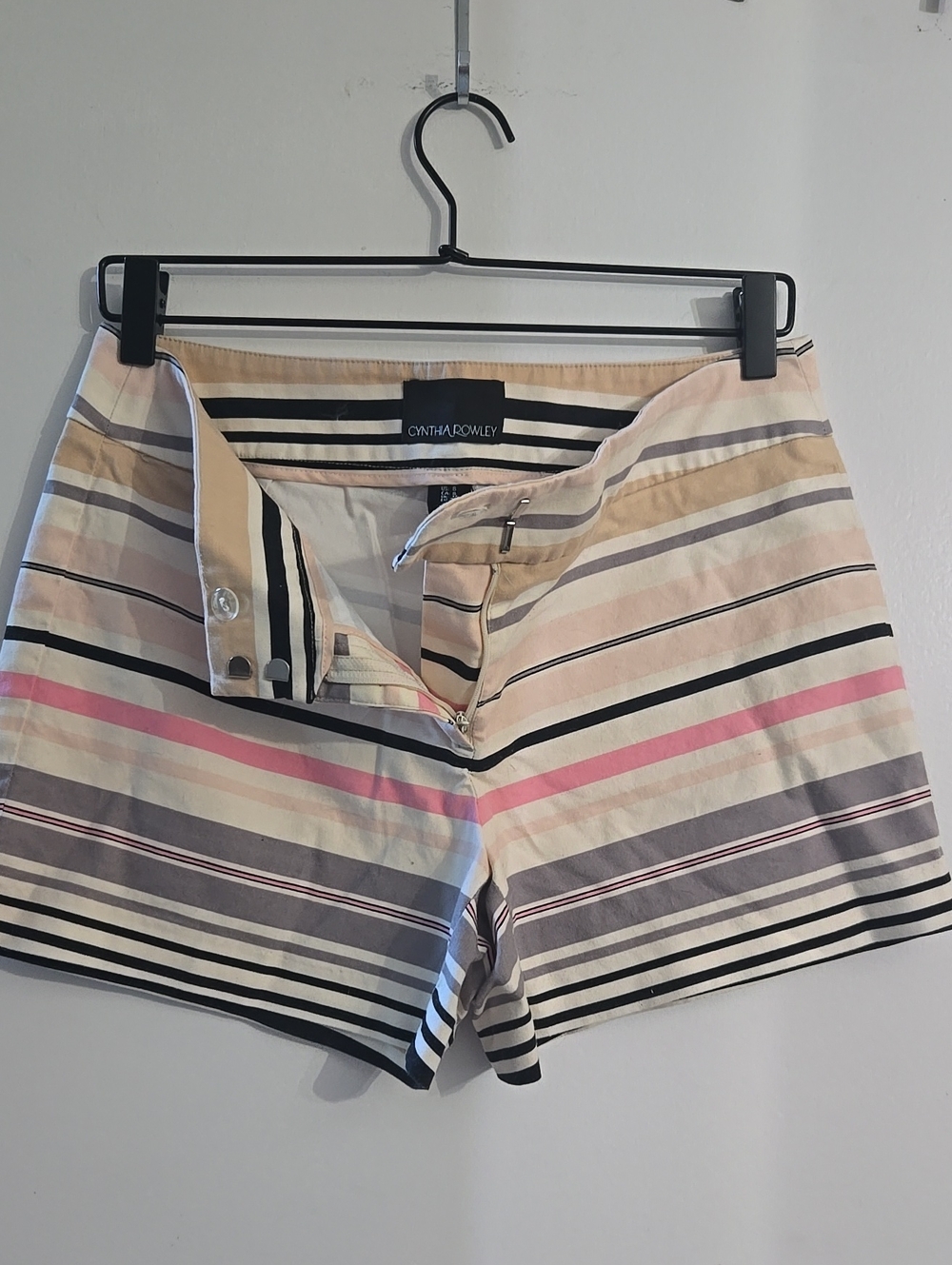 Cynthia Rowley Striped Pastel Shorts in Pink, Beige, Gray, Black